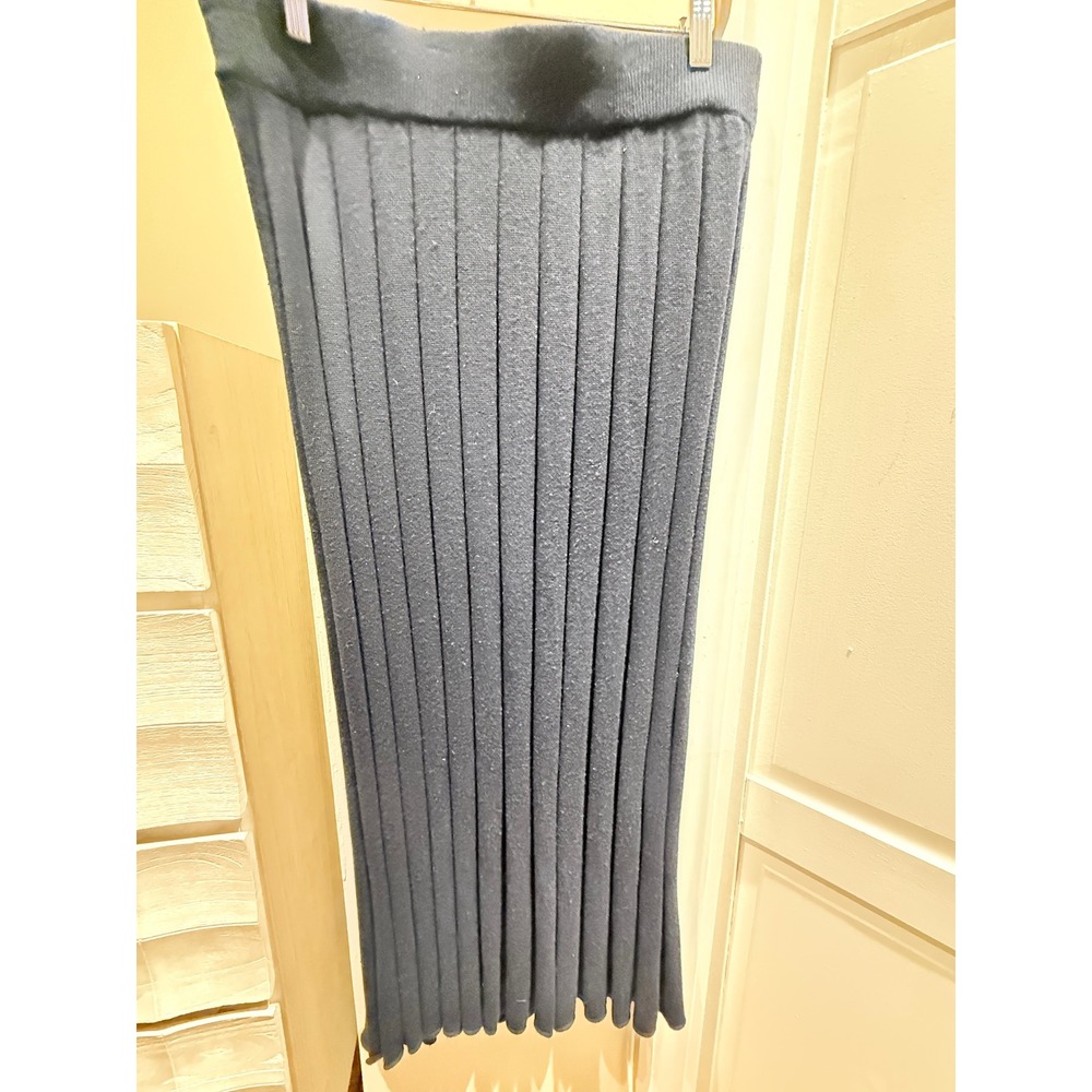 Anne Weyburn Navy Blue Knit Pleated Midi Skirt Size 44 FR